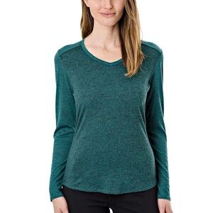 SEG'MENTS 100% Merino Wool V Neck Knit Top Teal Long Sleeve Base Layer Women's S